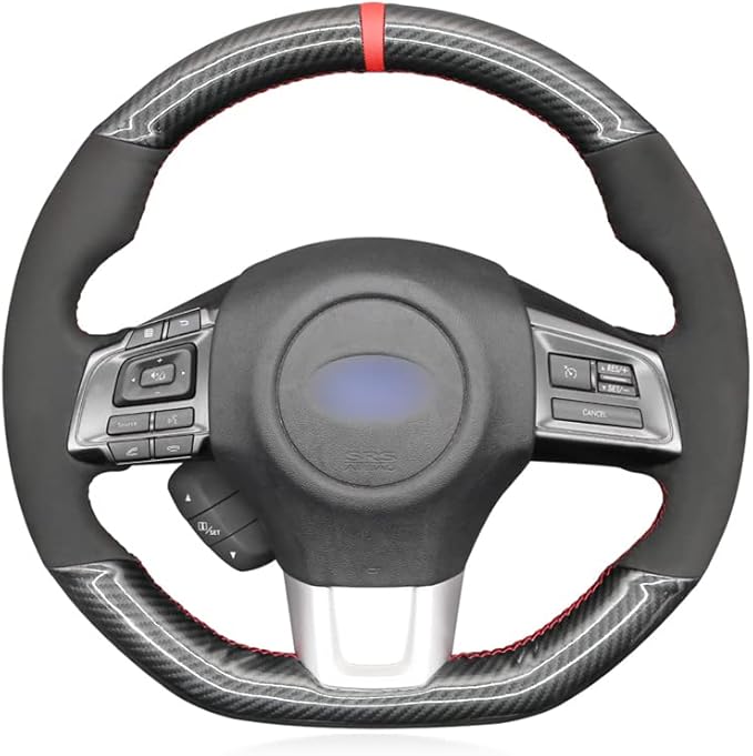 MEWANT Hand Stitch Suede Shiny Carbon Fiber Steering Wheel Cover for Subaru WRX (STI) Levorg Steering Wheel Wrap