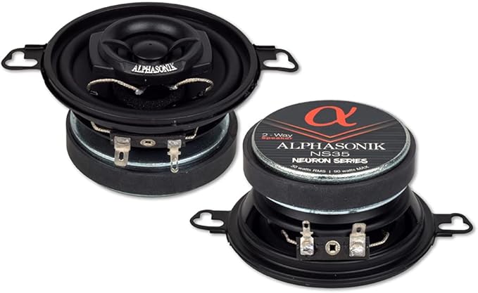 Alphasonik 1 Pair of NS35 Neuron Series 3.5" (180 Watts Max for The Pair) 90 Watts Max Per Speaker 2-Way Full-Range Car Audio Speaker with PEI Dome Tweeter Polypropylene Cone