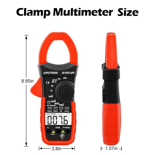 Digital Clamp Multimeter, AC/DC Amp Meter with Bluetooth, 4000 Count Auto-Ranging Clamp Meter Voltmeter Continuity/Capacitor HVAC Tool Multi Tester