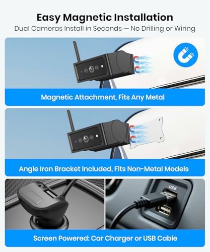 AUTO-VOX S4B Wireless Backup Camera Bundle: Includes X8 Monitor Mount, Split-Screen Display, Quick Install, IP69K Waterproof, Perfect for Truck, Trailer, RV