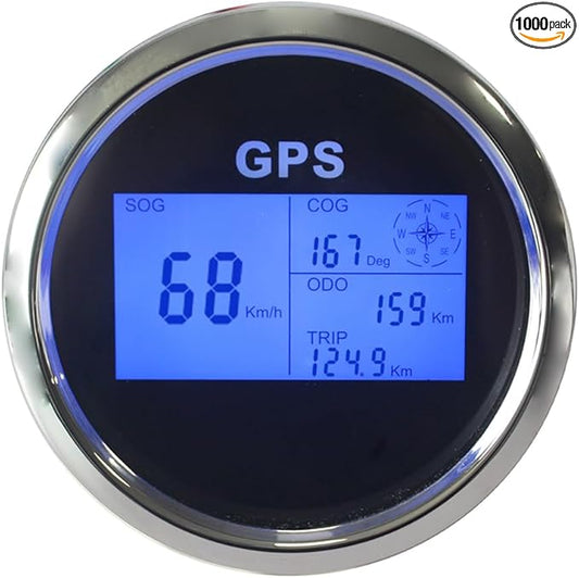 3 3/8" Diameter Auto Digital GPS Speedometer 0-999 MPH KM/H Knots Odometer Adjustable with 7 Backlights 12VDC 24V for Motorbike Boat Truck Racing Car (Black&Silver)