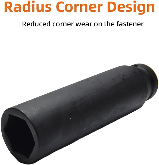 3/4-Inch Drive 1-1/2" Extra Deep Impact Socket, 8-Inch (200mm) Long, 6-Point Truck & Trailer & Tractor Wheel Nut Socket, Heat Treated Cr-V Alloy Steel, One-Piece Forged, No Torque Loss