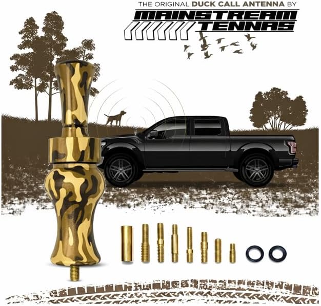 Duck Call Truck Antenna, Short 5.5 Inch Heavy Duty Anodized Aluminum Radio Antenna, Universal Kit Fits Most Trucks Including F150, F250, Clear Signal, Unique Truck Accessories and Gifts (Camo)
