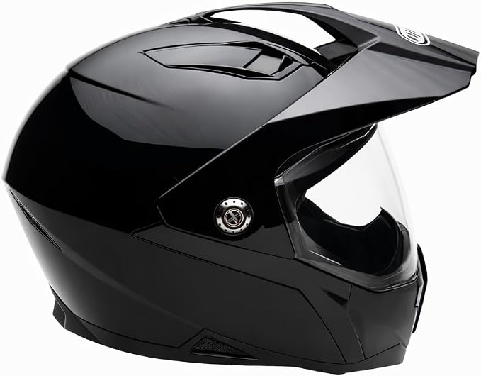 MMG Helmet Dual Sport Off Road Motorcycle Dirt Bike ATV - FlipUp Visor - Model 23 (Black Gloss, Medium)