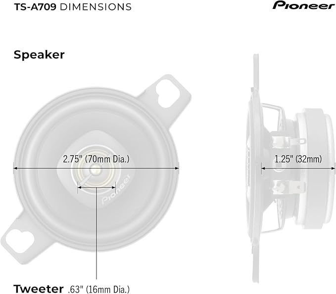 PIONEER A-Series Plus TS-A709 2.75' 2-Way Speakers (Pair) – 600W Max, Balanced Sound + Smooth Treble, Great Stock Replacement, Easy Installation
