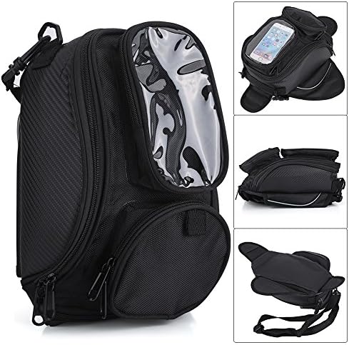 Keenso Motorcycle Tank Bag Magnetic Backpack, Universal Motorbike Tank Bag Strap Mount with Strong Magnetic, Riding Oil Fuel Tank Bag Waterproof Oxford Saddle Black