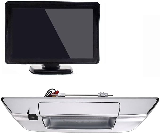 Car Rear View Trunk Handle Parking Reverse Backup Camera HD Night Vision Waterproof for Toyota Hilux 8 MK8 Pickup Truck Masters OX AN120 AN130 Revo Recco/Invincible 50 2015-2019(With 4.3-inch Monitor)