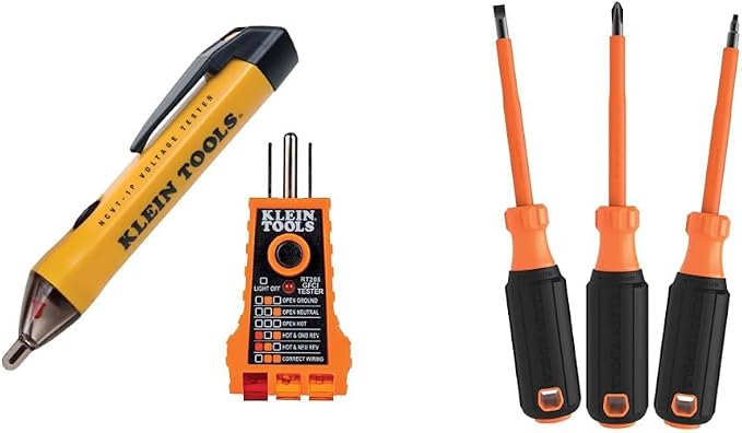 Klein Tools Electrical Tester Kit with Voltage Detector, GFCI Tester & Insulated Screwdriver Set with Phillips, Slotted & Square Tips, 5-Piece