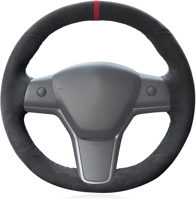 MEWANT Custom Hand Stitch Athsuede Steering Wheel Wrap Protector for Tesla Model 3 2017-2020 DIY Steering Cover