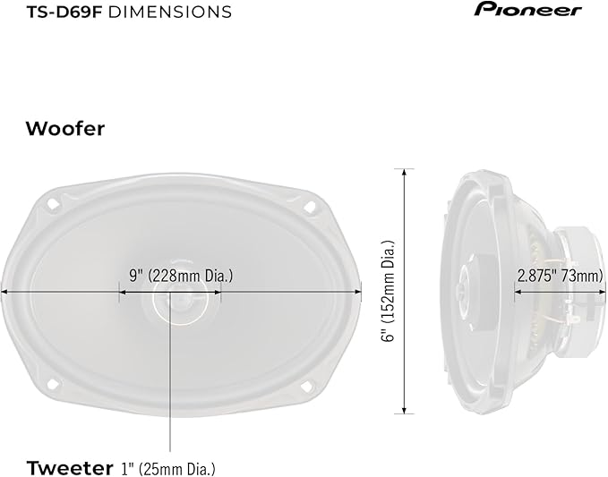 PIONEER D-Series TS-D69F 6” x 9” 2-Way Speakers (Pair) – 330W Max, Balanced Sound + Smooth Treble, Ideal Factory Upgrade, Add an Amplifier for Even Better Performance
