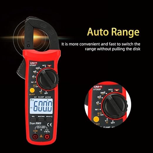 UNI-T Uni-Trend Multimeter clamp Meter UT201R/UT202R/UT203R/UT204R/UT202F AC/DC 400/600A Digital Ammeter clamp Meter DC AC for Measuring Ammeter Voltmeter Ohm Tester(UT202R)