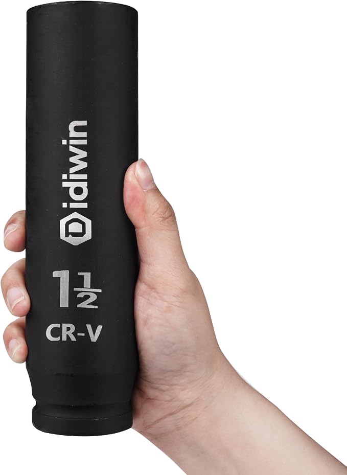 1'' Drive 1-1/2'' Extra Deep Impact Socket, 8'' (200mm) Long, 6-Point Truck & Trailer & Tractor Wheel Nut Impact Socket, Heat Treated CR-V Alloy Steel, One-Piece Forged, Radius corner design