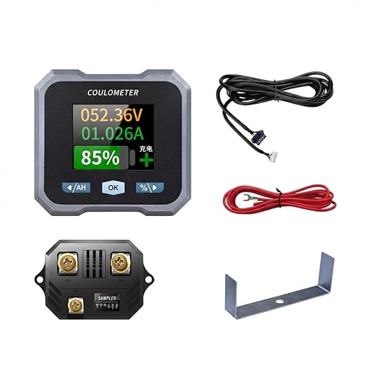 10-100V Battery Monitor with 50A Shunt, LCD Backlight Coulometer, Digital Voltage Current Power Capacity Meter for RV, Marine, Motorcycle, Golf Cart, Solar System