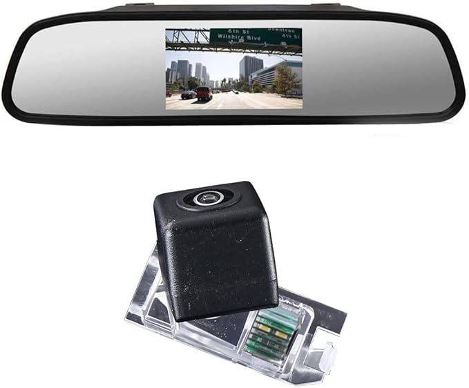 Vehicle License Plate Backup Camera,Night Vision Car Rear View Reverse Camera+4.3" inch LCD Mirror Replacement for Fiat 500 312 2013/12-2023/12 OEM :68225283AA 68228557AA(No.7302)