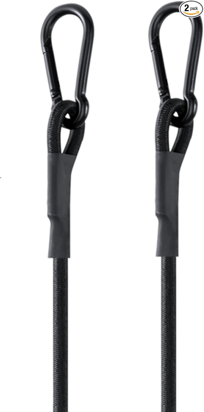 120'' Real Heavy Duty Carabiner Bungee Cords Outdoor with 190 Lbs Max Break Strength, Black Bungee Straps with Upgraded Carabiner Hooks for Luggage Rack, Cargo, Hand Carts, Bike, Camping, etc (2 Pcs)