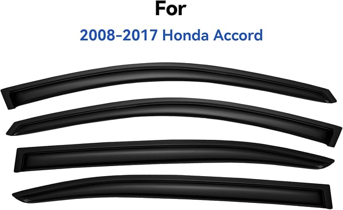 YQAUTEC Window Visors Rain Guards Shield for 2008-2017 Honda Accord, Out-Channel Window Vent Wind Deflectors Visors Shades for 08-17 Accord 4Door Sedan
