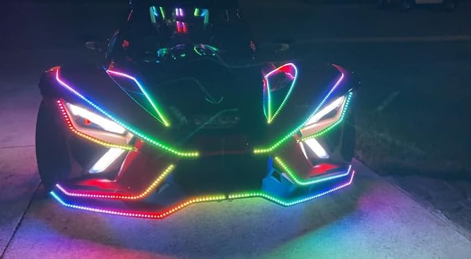 6PCS 2FT Triple Row RGB Dream Color Chasing LED Light Strips, High-Intensity Flow Series Underglow Kit with App & Remote Control, Fits for Polaris Slingshot, Ryker, Spyder, Car & Trucks