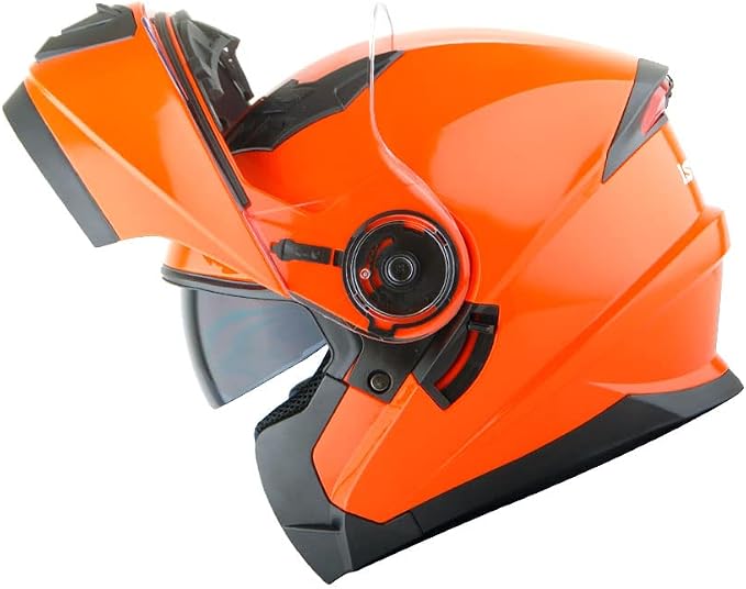 1Storm New Motorcycle Bike Modular Full Face Helmet Dual Visor Sun Shield: Glossy Orange