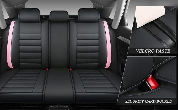 Quiln-03 Leather Seat Cover 5 Seat Full, Universal Suitable for Most Cars, SUVs, Pickup Trucks, Airbag Compatible Car Seat Cushion Covers (Black&Rose)