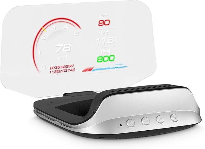 AZIJYV Heads Up Display for Cars C3, Obd2 Gauge Display with Speed, Water Temperature, Fuel Consumption, Overspeed Alarm, Specular Projection Car Speedometer Display Suitable for All Cars