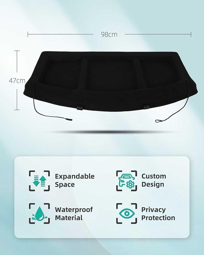 SCITOO Cargo Cover for 2018-2023 Fit for Hyundai Kona 1.6L 2018-2023 Fit for Hyundai Kona 2.0L Retractable Rear Trunk Cargo Shade Luggage Security Cover Shielding Waterproof