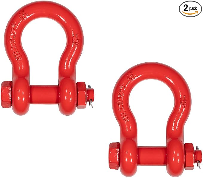 Mytee Products 2 Pack 1-1/8" Anchor Shackle Forged Carbon Steel w/Safety Screw Pin Load Limit 19,000 lbs, Double Rust Protection Heavy Duty D Ring Bolt Type Shackle for Towing, Rigging