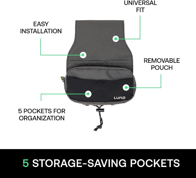 Luno Universal Headrest Organizer – Car Headrest Storage for Car with 5 Pockets, Removable MOLLE Pouch & Customizable Storage | Fits All Vehicles for Camping, Overlanding & Everyday Gear Access