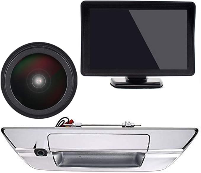 1280 * 720 Pixels HD Car Rear View Trunk Handle Parking Rear View Camera Replacement for Toyota Hilux 8 MK8 Pickup Truck Masters OX AN120 AN130 Revo Recco/Invincible 50 2015-2019(with 7-inch Monitor)