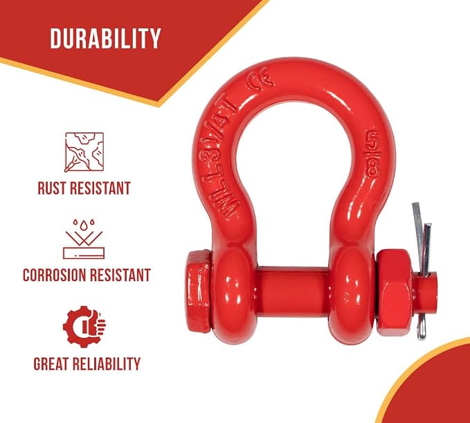 Mytee Products 5/8" Anchor Shackle Forged Carbon Steel w/Safety Screw Pin Load Limit 6,500 lbs, Double Rust Protection Heavy Duty D Ring Bolt Type Shackle for Towing, Rigging & Vehicle Recovery