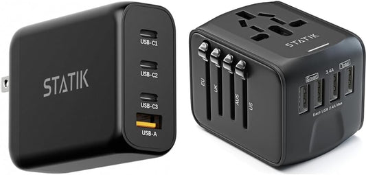 STATIK GaN Charger (100W) & GloboCharge Travel Adapter 12W