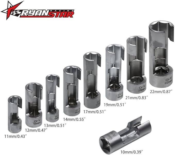 RYANSTAR RACING Professional Diesel Fuel Line Wrench Set – 3/8" & 1/2" Drive, 10-22mm Sockets for Injector Lines, Glow Plugs, Turbo Sensors & Tight Spaces