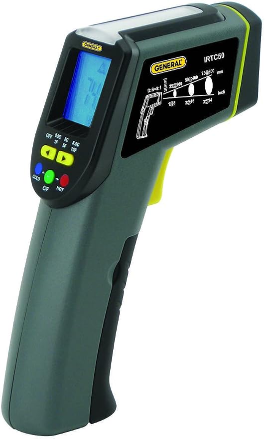 General Tools Infrared Thermometer #IRTC50, -40° to 428° F, Tricolor Light Panel, Scanner
