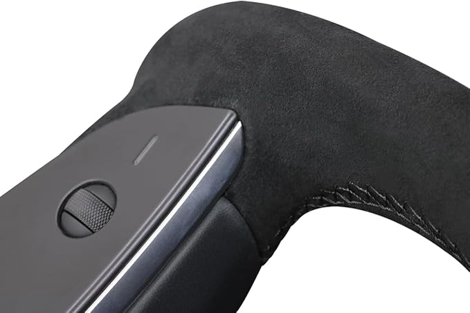 MEWANT Hand Stitch on Black 9040 Athsuede Steering Wheel Cover Wrap for Tesla Model S Yoke 2021-2023 Model X 2021-2023