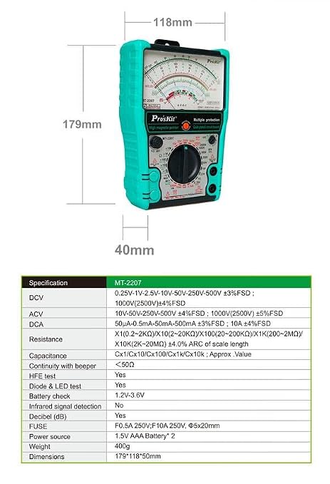 MT-2207-C Analog Multimeter - Protective Function, Quality Meter for Accurate Electrical Measurements
