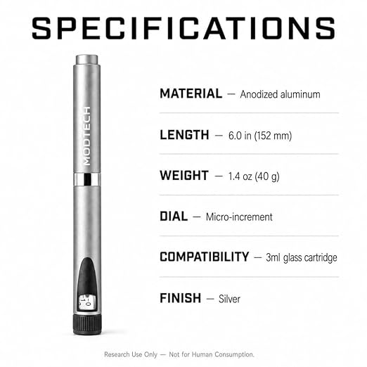 V2 Premium Metal Research Pen with Precision Dial Up to 60 Units - Professional Laboratory Instrument with Aluminum Body & Adjustable Mechanism (Silver) - MODTECH