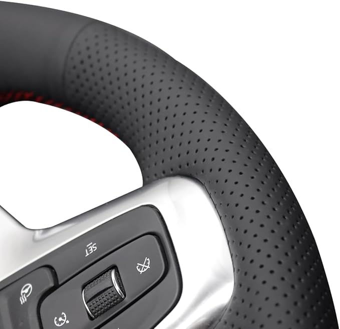 Leather Carbon Fiber Steering Wheel Cover for Chevrolet Blazer Silverado (1500) 2019-2025 / Silverado (2500/3500) 2020-2025/ Suburban Tahoe 2021-2024 Custom Stitched Interior Accessories