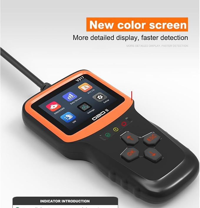 Outzone V317 OBD2 Scanner with 2.8" Color Screen, 8 Language Car Code Reader for All Gasoline Cars Since 1996, Read & Clear Check Engine Light, Supports I/M Readiness & Mode 8 Test