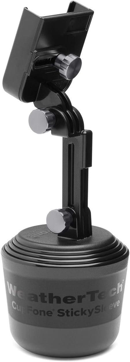 WeatherTech CupFone Two View with Extension – Adjustable, Universal Cup Holder Cell Phone Mount Car & Truck Accessory – Best Design for iPhone & Smartphone Charging – Graphite Metal Knobs