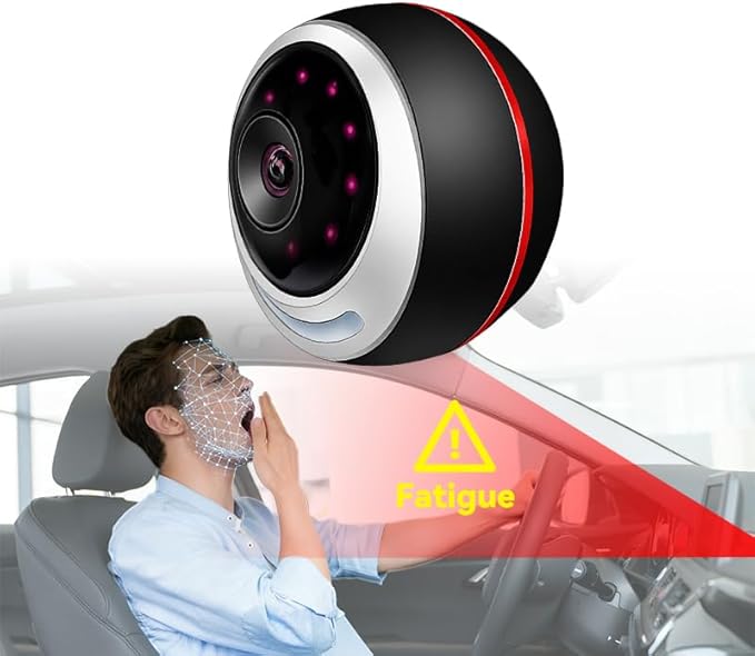 DMS Driver Monitoring System AI Fatigue Warning Device with Face Recognition Alerts for Eye Closing Yawning Smoking Phone Use & Distraction Works for All Vehicles