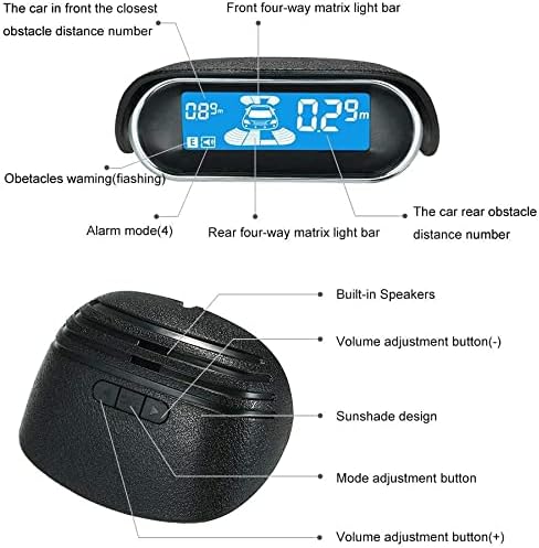 Reversing Radar, Dual-core Front and Rear LCD Display Car Vehicle Reverse Backup Radar System with Parking Sensors.(8 Sensors, Black)