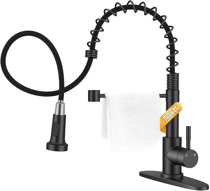 Hiqufet Kitchen Faucet with Pull Down Sprayer, High Arc Single Handle Kitchen Sink Faucet for Pot Filler, Single Hole Single Handle Stainless Steel Bar Sink Faucets