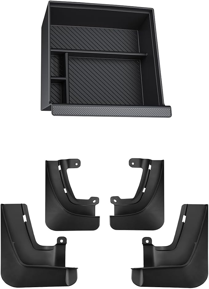 BASENOR 2022-2025 Tesla Model X/Model X Plaid Center Console Organizer and Mud Flaps Splash Guards