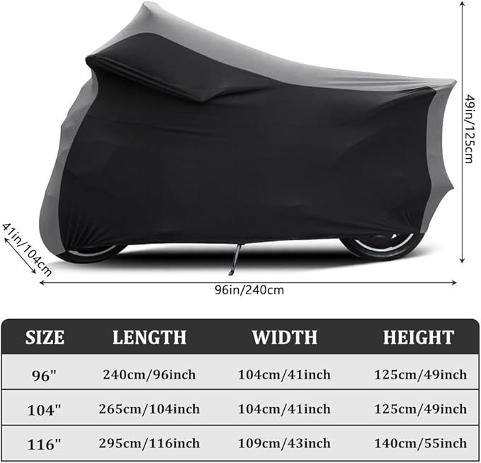 WinPower Indoor Motorcycle Cover, Soft Stretch Elastic Dustproof Scratchproof Protection Cover for Motorbikes, 96inches