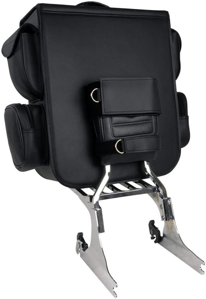 Milwaukee Leather SH584 Large Black PVC Motorcycle Sissy Bar Bag with 5 Bonus Pockets - Large