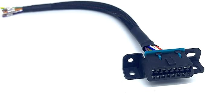 JUTA OBD2 J1962F 16PIN Female to Open Cable Braid Dash Port Pigtail Fixed Wire Harness with Underdash Mount Bracket Replacement Cable - [1ft/30cm - 2 Pcs]