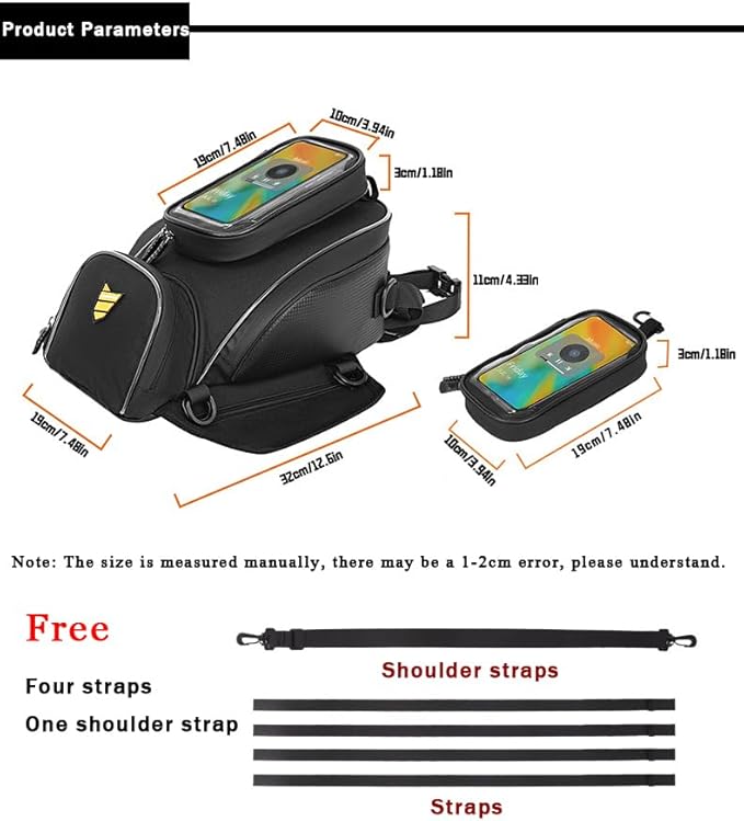Motorcycle Tank Bag for Kawasaki Ninja ZX 14R, Oxford Magnetic Motorbike Bag Water-Resistant Motorcycle Gas Tank Bag with Magnets and Straps for Touring,A/Strap