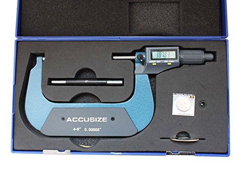 Accusize Industrial Tools 4-5''/100-125 mm by 0.00005''/0.001 mm 2 Keys Electronic Digital Outside Micrometer, Metric/Imperial, Md71-0005 | 2-Key Electronic Digital, Carbide-Tipped, Data Output, 0.00005 in Resolution