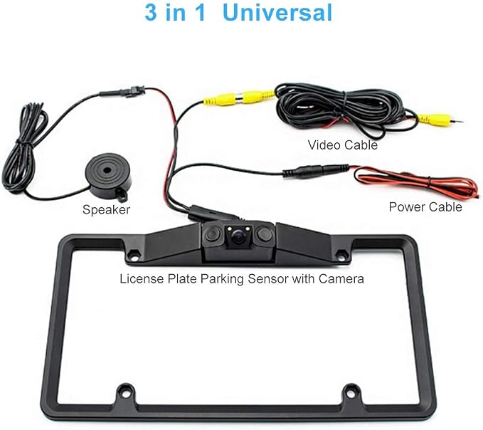 Car License Plate Frame Backup Camera Parking Sensor, 170° View Angle Universal IP67 Car License Plate Frame Camera, Vehicle Universal Reversing Assist Security