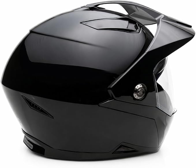 MMG Dual Sport Off Road Motorcycle Full Face Helmet Dirt Bike ATV Flip-Up Visor (Model 23) - Shiny Black, XL