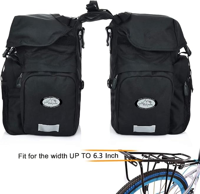 Dreamoon 50L Bike Panniers, Waterproof Bicycle Commuting Bag with Rain Cover, Rear Seat Bag for Rack Width Under 6.3 Inches, Reflective Trim for Safety, Cycling Organizer (Black)